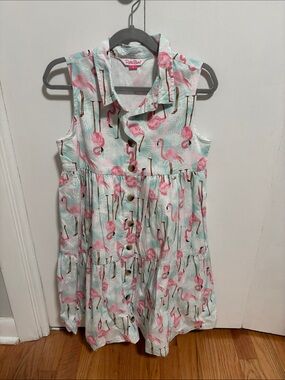 Ruffle Butts Mint Dress with Pink Flamingo Print